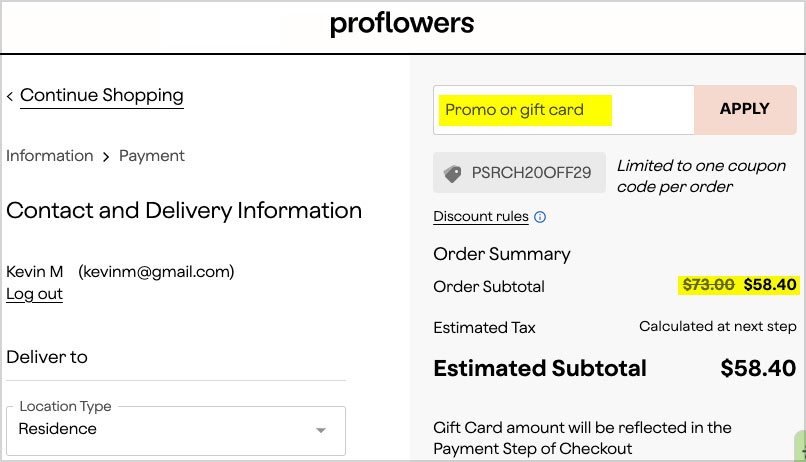 proflowers enter coupon code