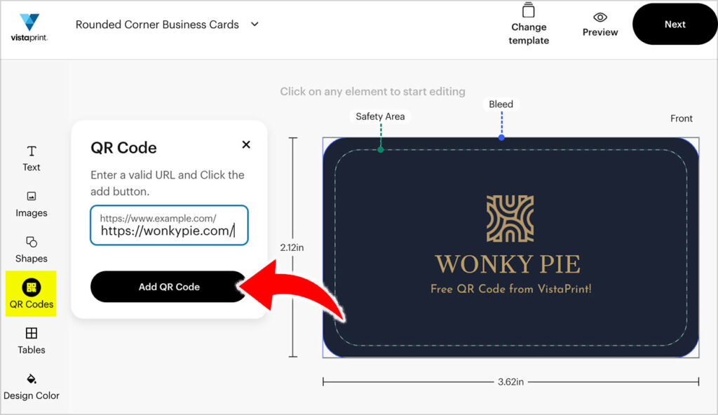 vistaprint business cards qr code